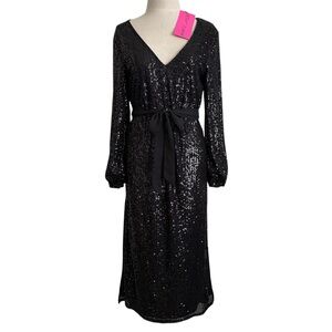 Betsey Johnson Black Sequin Long Sleeve Party Dress Medium